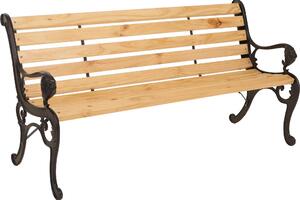Ławka ogrodowa HWC-O25, ławka parkowa ławka drewniana 3-osobowa, żeliwo drewno sosnowe, 164cm ~ natura
