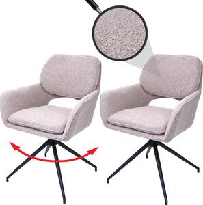 Zestaw 2 krzeseł do jadalni HWC-N74, krzesło kuchenne, obrotowe z automatycznym powrotem, tkanina bouclé (540g/m²) Oeko-Tex ~ beżowy
