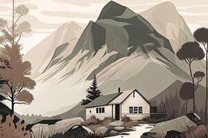 Obraz skandynawski domek w górach