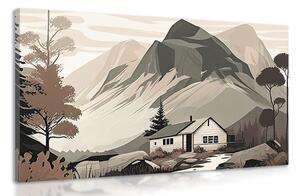 Obraz skandynawski domek w górach