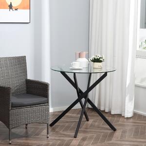 Okrągły stół jadalny ze szklanym blatem, czarny, stół kuchenny ze szklanym blatem hartowanym i nogami ze stali, nowoczesny design | średnica 80 cm, wysokość 75 cm | dla 4 osób | waga 14 kg