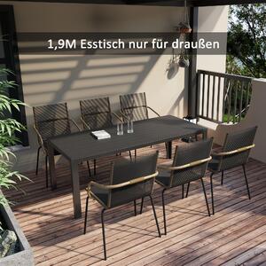 Stół ogrodowy z tworzywa sztucznego imitującego drewno i aluminium, odporny na warunki atmosferyczne, stół tarasowy z listwami imitującymi drewno, stół jadalny na zewnątrz, czarny | 190 x 84,5 x 72 cm | nośność do 150 kg | nierdzewny