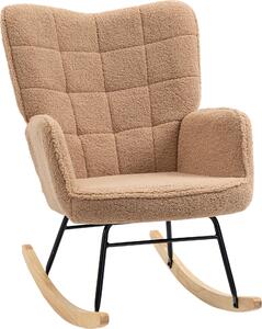 Fotel bujany z tkaniną berberyjską, tuftowany, brązowy; fotel bujany w stylu retro, fotel relaksacyjny z wysokim oparciem i stalową ramą | 71 x 98 x 101 cm | 11 kg | fotel do karmienia