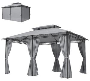 Pawilon zewnętrzny z podwójnym dachem, pawilon ogrodowy 4x3 m z ściankami bocznymi, pawilon imprezowy stalowy, ciemnoszary | 180 g/m² | 400x300x280 cm