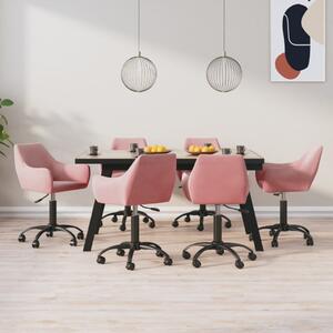 Obrotowe krzesła stołowe, 6 szt., różowe, obite aksamitem