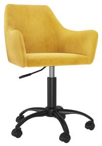 Obrotowe krzesło biurowe, musztardowe, obite aksamitem
