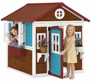 Domek ogrodowy dla dzieci, domek zabaw drewniany, domek dla dzieci, kolor brązowy | wiek: 3–8 lat | materiał: drewno sosnowe | wymiary: 126 x 114 x 135 cm