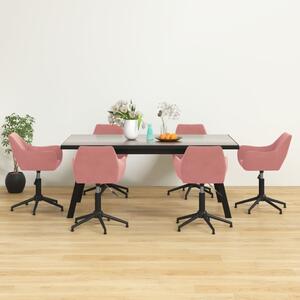 Obrotowe krzesła stołowe, 6 szt., różowe, obite aksamitem