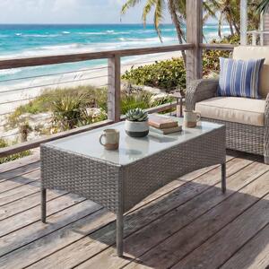 Halden stolik ogrodowy z polirattanu, stolik boczny ze szklanym blatem ~ Szary