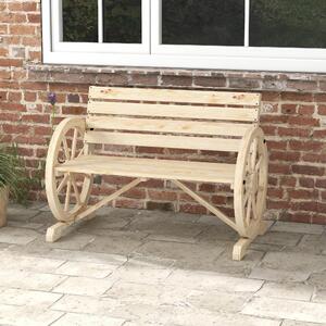 Ławka ogrodowa dwuosobowa w stylu koła od wozu, drewniana ławka w stylu rustykalnym, lite drewno jodłowe, drewno naturalne | 105,5 x 56 x 79 cm | nośność do 240 kg | odporna na warunki atmosferyczne