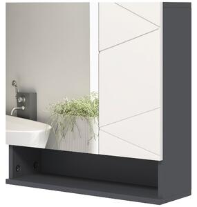 Szafka łazienkowa z płyty wiórowej, dwudzielna, z regulowanymi półkami, szara, kontrastowy design | Drzwi lustrzane | Obciążenie do 15 kg | 55 x 17 x 55 cm