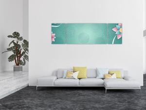 Obraz - Koła z kwiatami (170x50 cm)