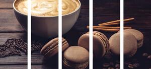 5-częściowy obraz kawa z czekoladowymi makaronikami