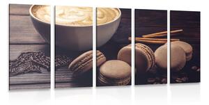 5-częściowy obraz kawa z czekoladowymi makaronikami