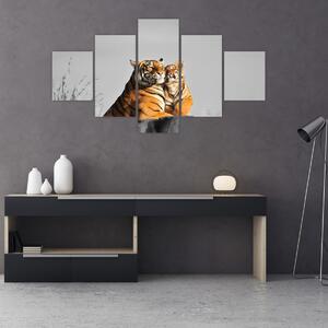 Obraz - Tygrysica i jej młode, wersja czarno - biała (125x70 cm)