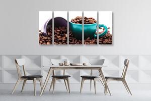 5-częściowy obraz filiżanki z ziarnami kawy