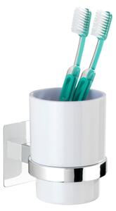 Kubek na szczoteczki do zbów WENKO Turbo-Loc® Quadro, uchwyt cienny bez wiercenia, kubek z tworzywa sztucznego w kolorze biaym, wyjmowany, 7 x 10 x 9,5 cm, specjalna podkadka samoprzylepna