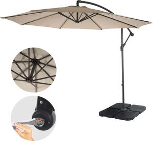 Acerra parasol wspornikowy, parasol przeciwsłoneczny, Ø 3m uchylny, poliester/stal 11kg ~ piaskowo-beżowy ze stojakiem