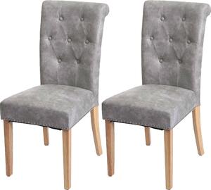 Zestaw 2 krzeseł do jadalni Chesterfield II, krzesło kuchenne, nity ~ tkanina/tekstylia jasnoszare, jasne nogi
