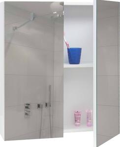 Szafka z lustrem HWC-B19b, szafka łazienkowa, 2 półki, wysoki połysk z certyfikatem 70x60x16cm ~ biały