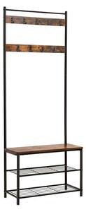 Wieszak z ławką i stojakiem na buty HENRY w stylu industrialnym, 32x70x175 cm, brązowy/czarny Vasagle