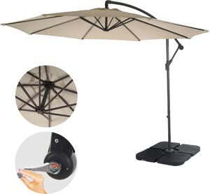 Acerra parasol wspornikowy, parasol przeciwsłoneczny, Ø 3m uchylny, poliester/stal 11kg ~ kremowy ze stojakiem