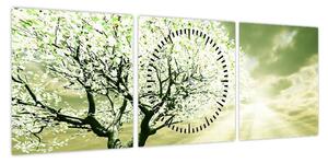 Obraz kwitnącego drzewa (z zegarem) (90x30 cm)