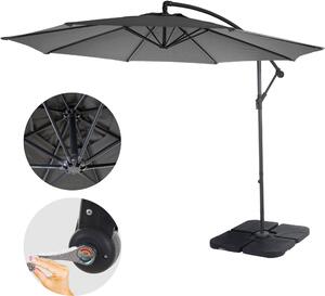Acerra parasol wspornikowy, parasol przeciwsłoneczny, Ø 3m uchylny, poliester/stal 11kg ~ szary ze stojakiem