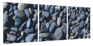 Obraz kamyków z plaży (z zegarem) (90x30 cm)