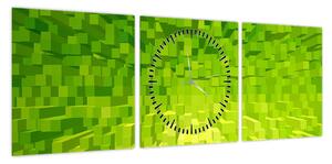 Obraz żółto-zielonych kostek (z zegarem) (90x30 cm)