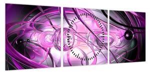Obraz pięknej fioletowej abstrakcji (z zegarem) (90x30 cm)