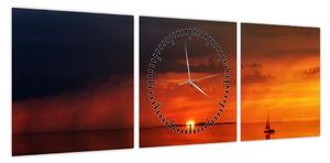 Obraz zachodu słońca z żaglówką (z zegarem) (90x30 cm)