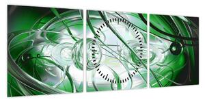 Zielony abstrakcyjny obraz (z zegarem) (90x30 cm)