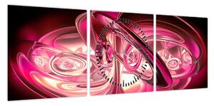 Obraz różowych fraktali (z zegarem) (90x30 cm)