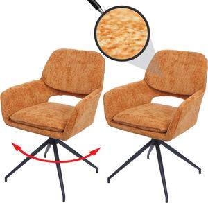 Zestaw 2 krzeseł do jadalni HWC-N74, krzesło kuchenne, obrotowe z automatycznym powrotem, tkanina szenilowa (490g/m²) Oeko-Tex ~ ochra-żółty