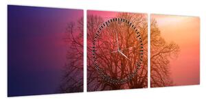 Obraz drzew we mgle (z zegarem) (90x30 cm)