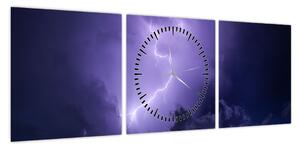Obraz - fioletowe niebo i błyskawica (z zegarem) (90x30 cm)