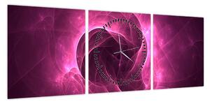 Obraz nowoczesnej różowej abstrakcji (z zegarem) (90x30 cm)