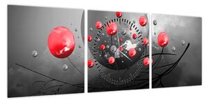 Obraz czerwonych abstrakcyjnych kul (z zegarem) (90x30 cm)
