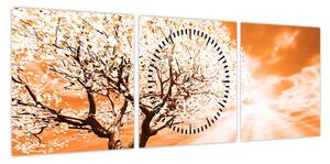 Pomarańczowy obraz drzewa (z zegarem) (90x30 cm)