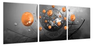Obraz pomarańczowych kul (z zegarem) (90x30 cm)