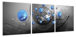 Obraz niebieskich abstrakcyjnych kul (z zegarem) (90x30 cm)