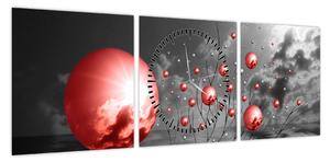 Obraz czerwonych kul (z zegarem) (90x30 cm)