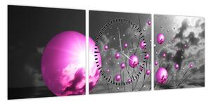 Obraz różowych kul (z zegarem) (90x30 cm)