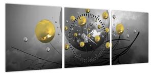 Obraz złotych abstrakcyjnych kul (z zegarem) (90x30 cm)