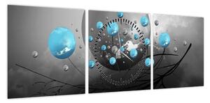 Obraz - jasnoniebieskie abstrakcyjne kule (z zegarem) (90x30 cm)