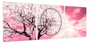 Różowy obraz drzewa (z zegarem) (90x30 cm)