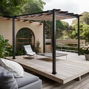 Pergola aluminiowa HWC-N93, pawilon ogrodowy altana ogrodowa, stabilna rama 8cm rozsuwany dach UV50+ 3x3m ~ kremowo-beżowy