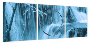 Obraz - lodowe wodospady (z zegarem) (90x30 cm)
