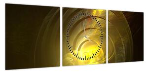 Obraz żółtej abstrakcyjnej spirali (z zegarem) (90x30 cm)